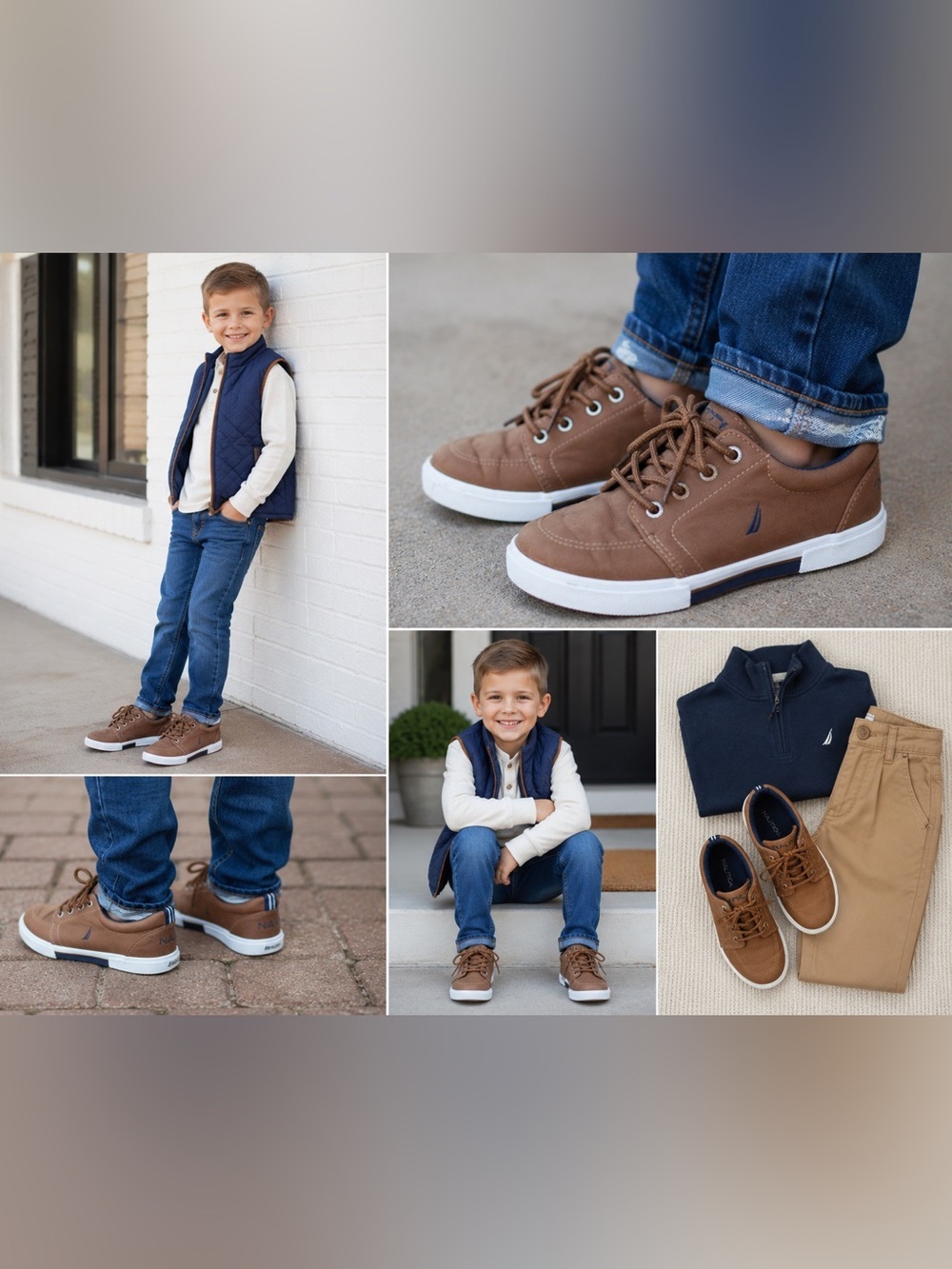Nautica Boys Brown Canvas Sneakers with White Soles